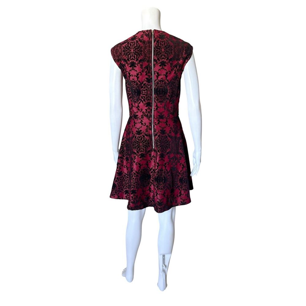 Trixxi Burgundy Black Velvet Flare Mini Dress Womens Large Sleeveless Party - Picture 4 of 7